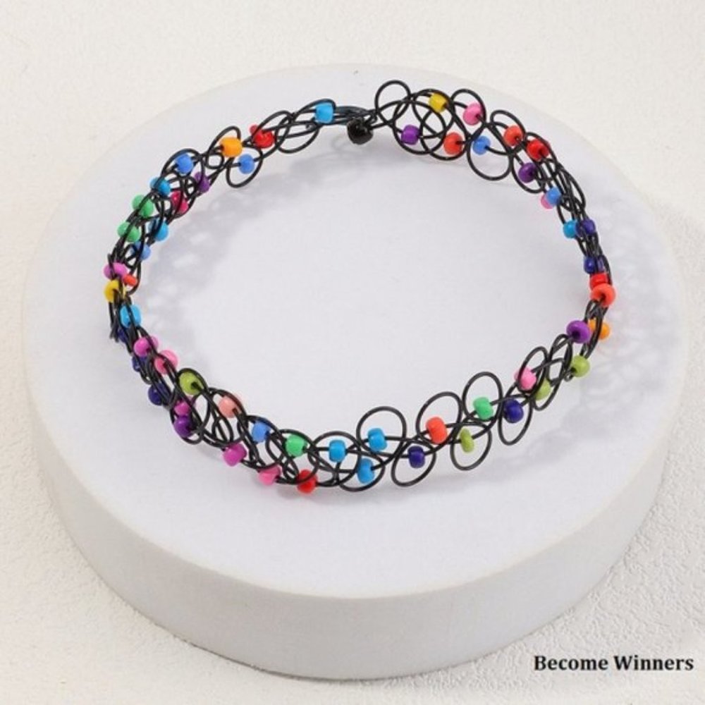 2 Pack Hot Sexy Beaded Rainbow Choker Necklaces - Picture 2 of 2